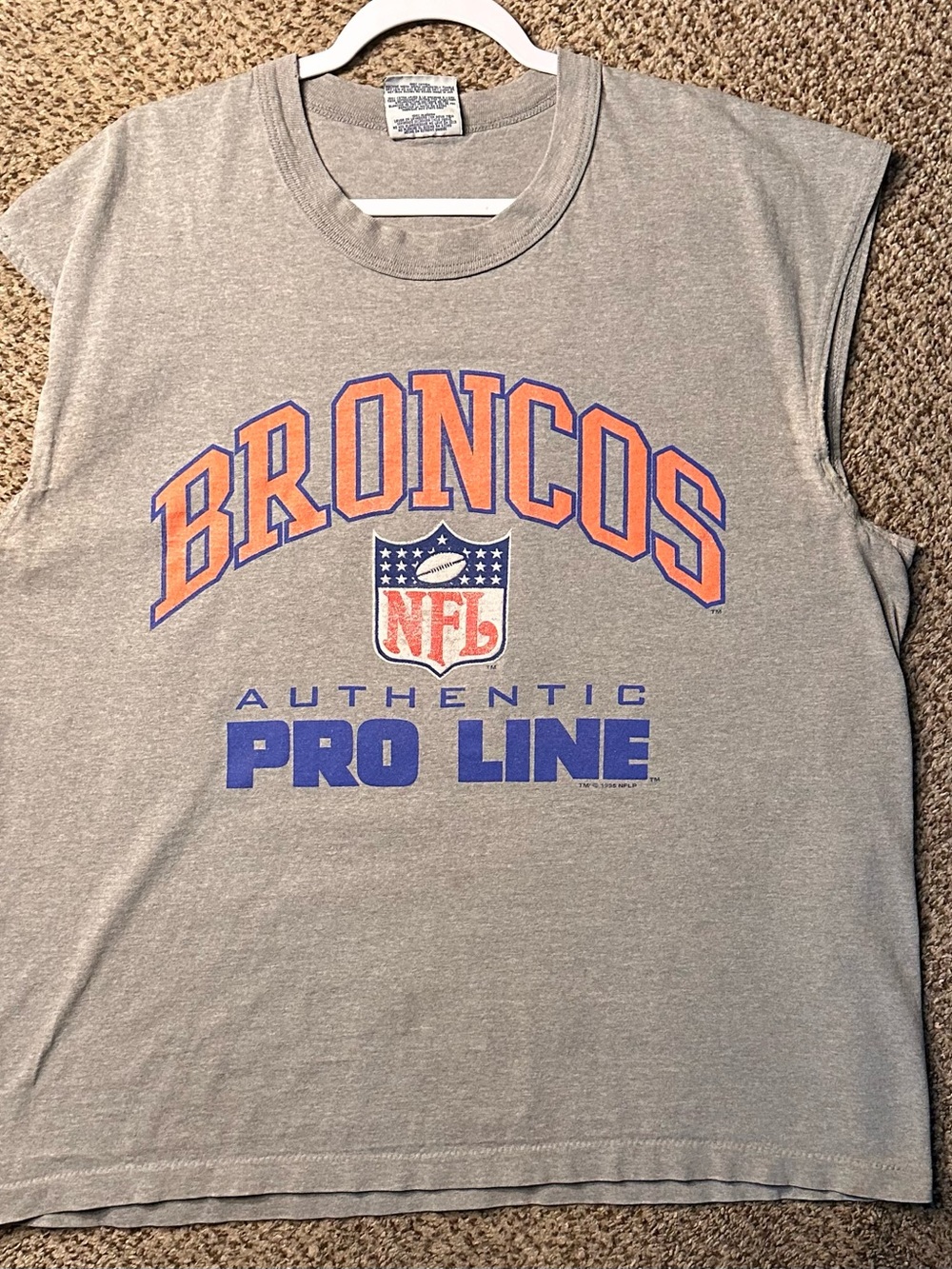 Vintage 1995 Broncos NFL Authentic Pro Line Sleeveless Tee - Gray Orange & Blue